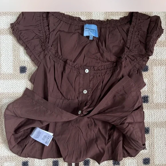 Reformation Chocolate Ruffle Alabama Blouse - Picture 3 of 6